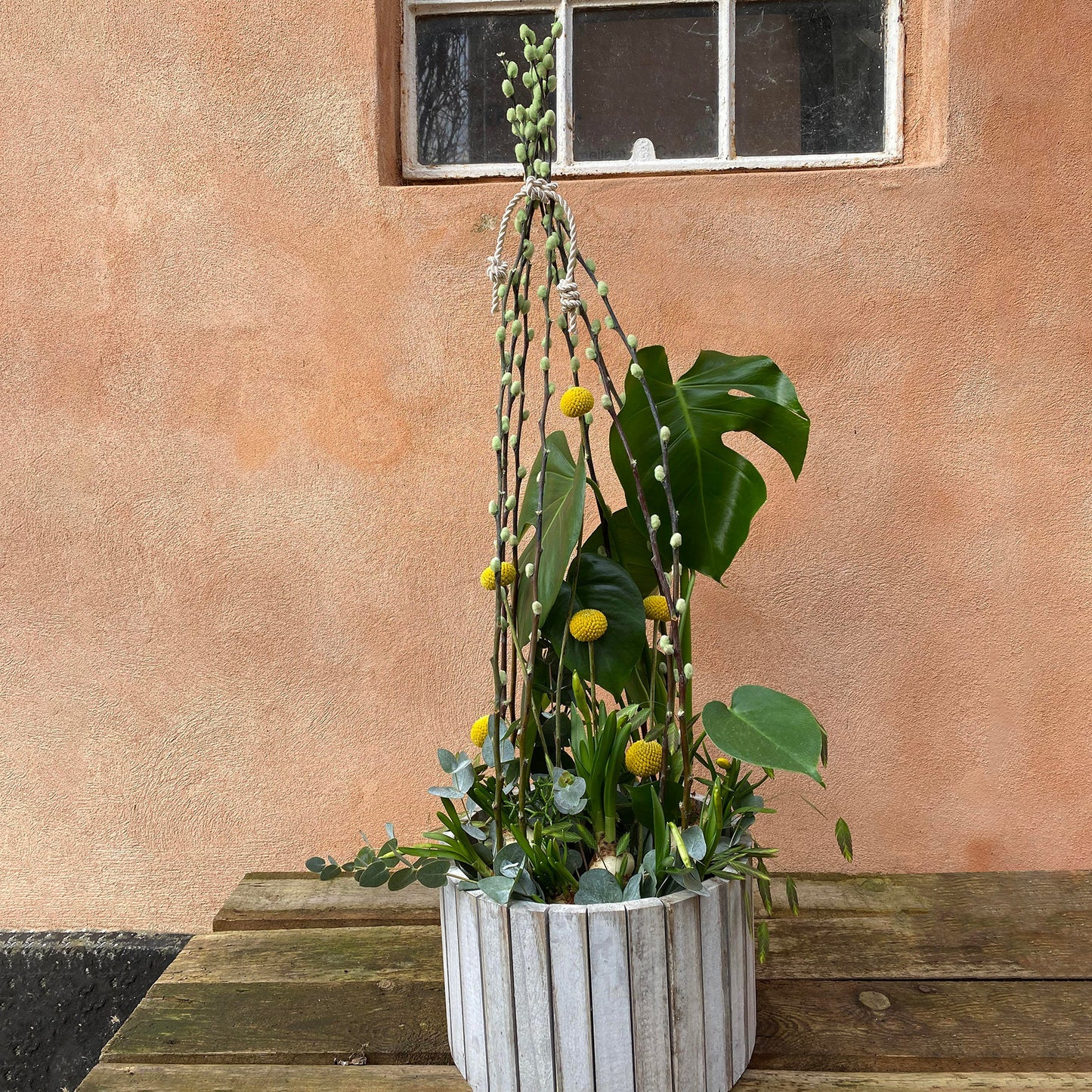 Sammenplantning med grønne planter, løgvækster og grene