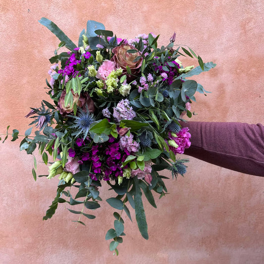 Stor buket i lilla nuancer